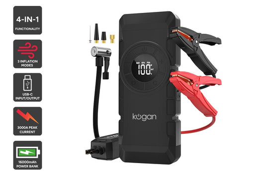 Kogan Portable Jump Starter with Air Compressor and Power Bank 3000A 16,000mAh