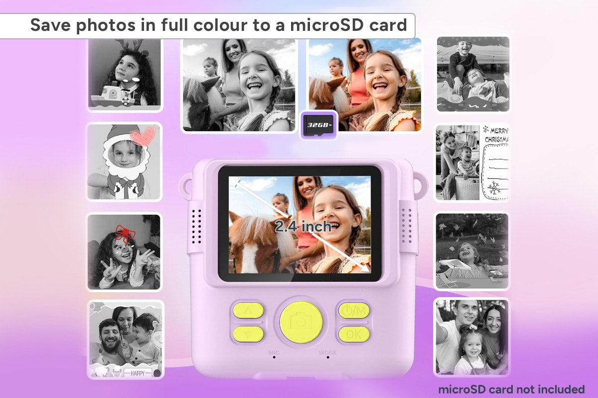 Kogan Kids Digital Instant Print Camera 1080p with 3 Rolls - Purple