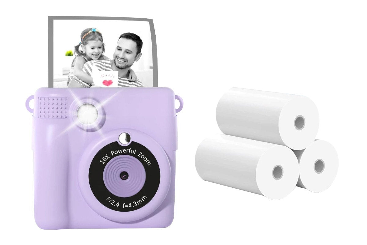 Kogan Kids Digital Instant Print Camera 1080p with 3 Rolls - Purple