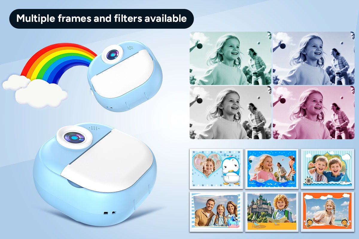 Kogan Kids Instant Print Digital Camera with 4 Rolls (Blue)