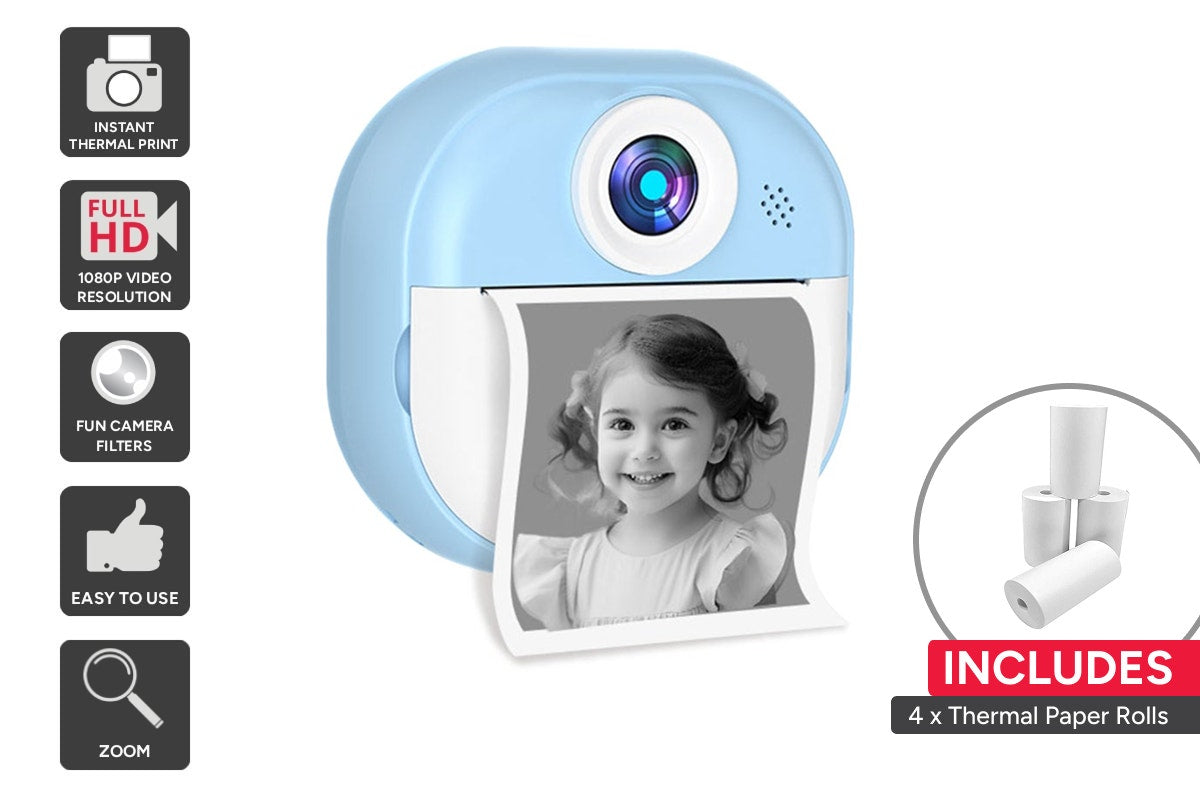 Kogan Kids Instant Print Digital Camera with 4 Rolls (Blue)