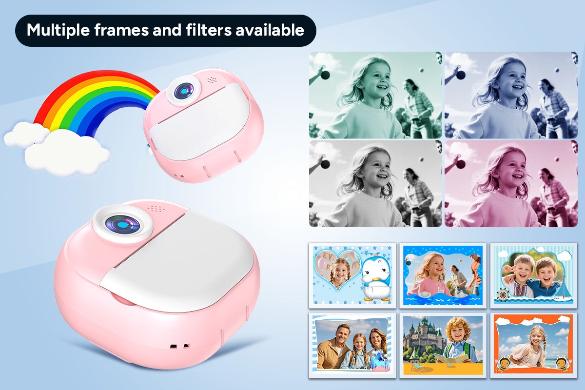 Kogan Kids Instant Print Digital Camera with 4 Rolls (Pink)
