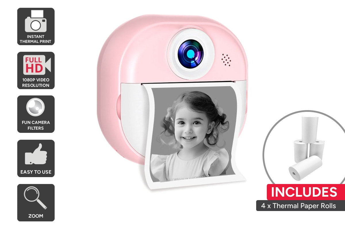 Kogan Kids Instant Print Digital Camera with 4 Rolls (Pink)