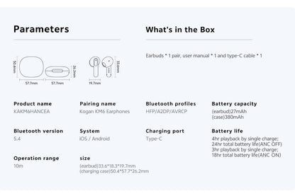 Kogan KM6 Hybrid Active Noise Cancelling Wireless Earphones