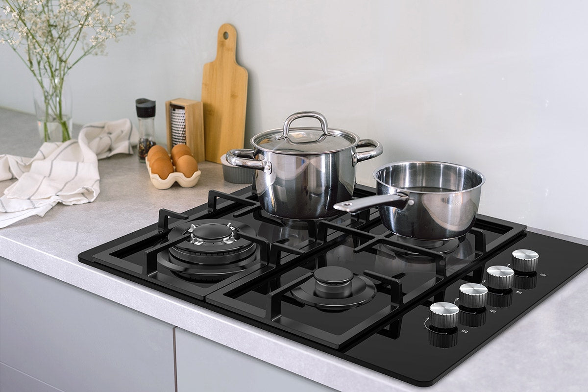 Kogan 60cm Gas Cooktop Black Glass