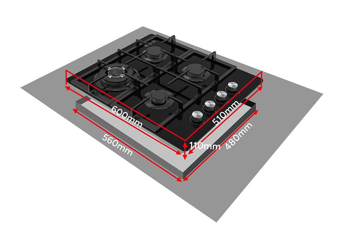 Kogan 60cm Gas Cooktop Black Glass