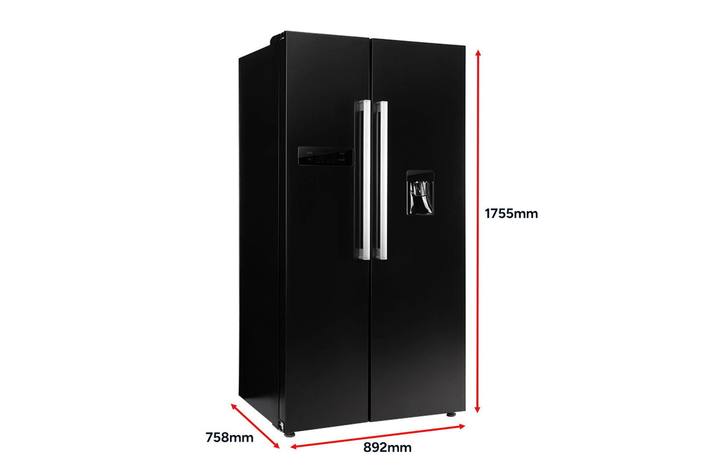 Kogan 551L Side by Side Fridge with Water Dispenser (Black Stainless Steel)