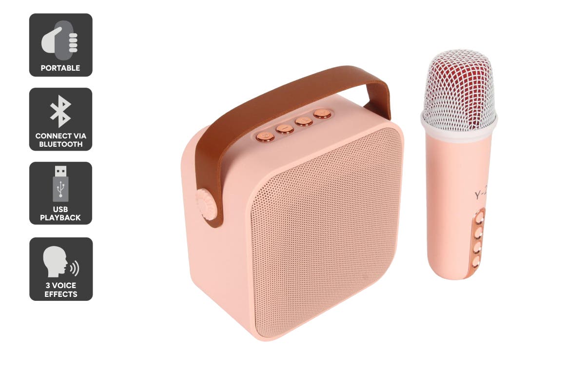 Kogan Mini Karaoke Bluetooth Speaker with Microphone (Pink)