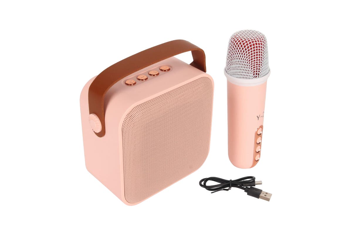 Kogan Mini Karaoke Bluetooth Speaker with Microphone (Pink)