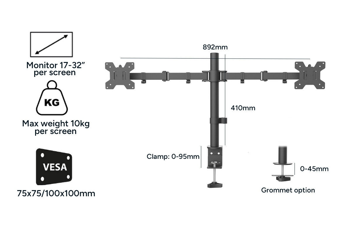 Kogan Articulating Dual Monitor Arm for 17"- 32" Monitors