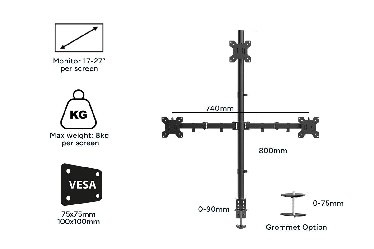 Kogan Articulating Triple Monitor Arm for 17" - 27" Monitors