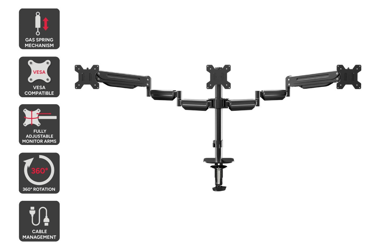 Kogan Full Motion Gas Spring Triple Monitor Arm for 17" - 27" Monitors