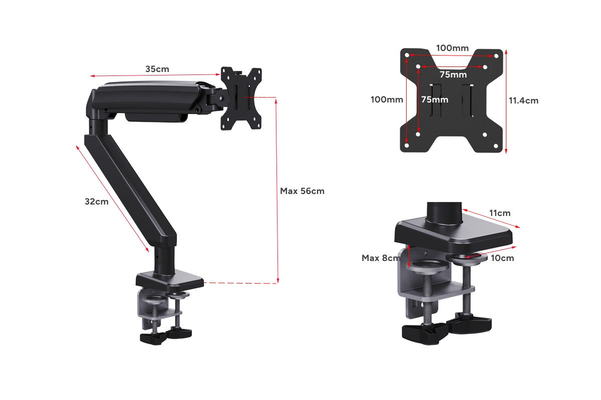 Kogan Heavy-Duty Full Motion Gas Spring Single Monitor Arm for 17"- 49" Monitors