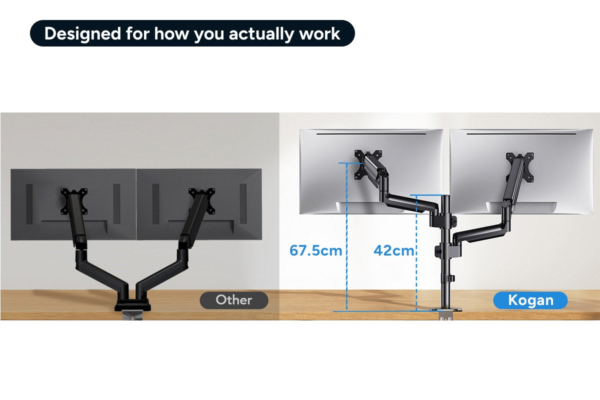 Kogan Full Motion Gas Spring Dual Stacking Monitor Arm for 17"- 32" Monitors