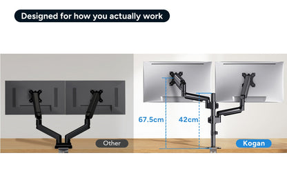 Kogan Full Motion Gas Spring Dual Stacking Monitor Arm for 17"- 32" Monitors
