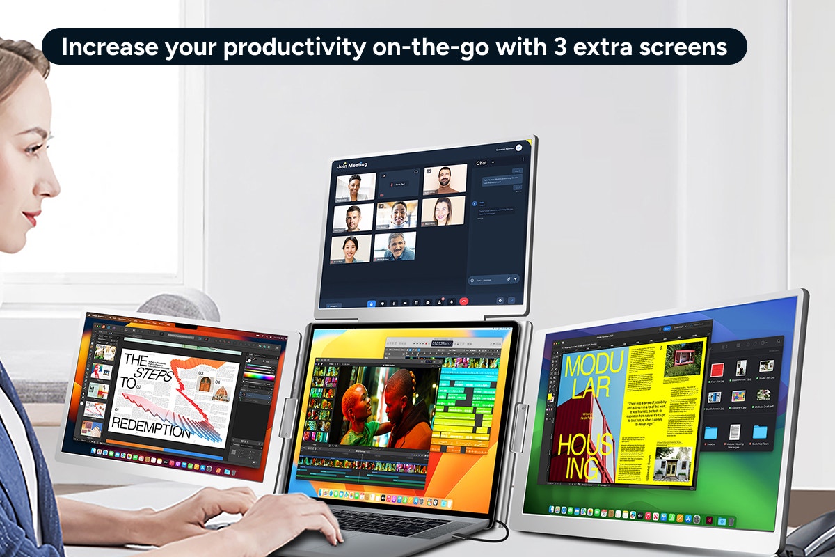 Kogan XPRESSO 14" Full HD Pro Triple Screen Tri-Fold Portable Monitor for 12 - 17.3" Laptops (1920 x 1200)