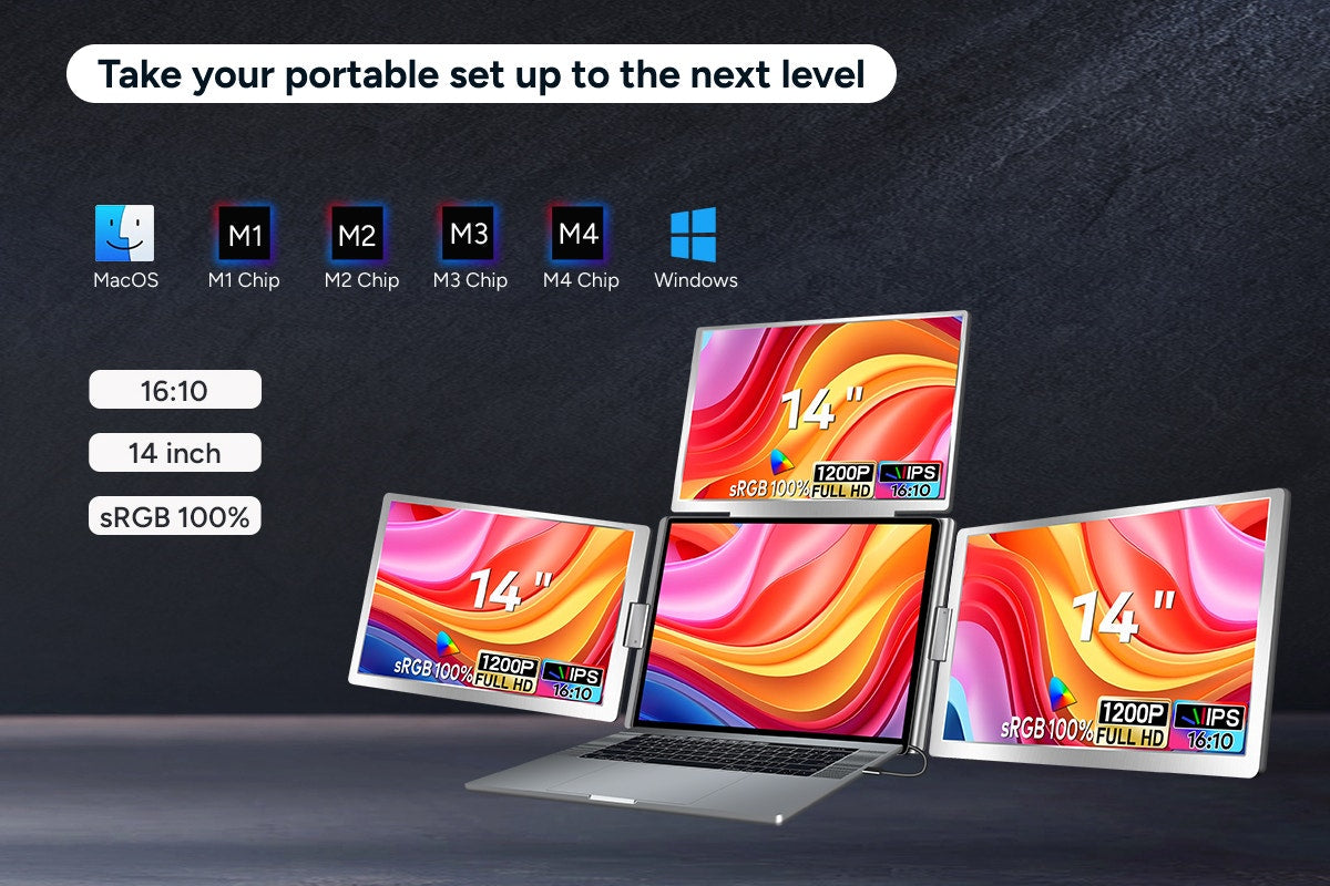 Kogan XPRESSO 14" Full HD Pro Triple Screen Tri-Fold Portable Monitor for 12 - 17.3" Laptops (1920 x 1200)