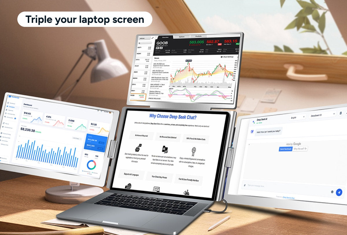 Kogan XPRESSO 15.6" Full HD Pro Triple Screen Tri-Fold Portable Monitor