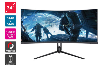 Kogan 34" Curved Ultrawide WQHD 180Hz Freesync USB-C Gaming Monitor - 3440 x 1440