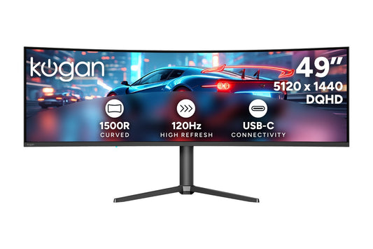 Kogan Infinity 49" Curved Ultrawide Dual QHD 5K 120Hz 1ms Freesync USB-C Gaming Monitor (5120 x 1440)