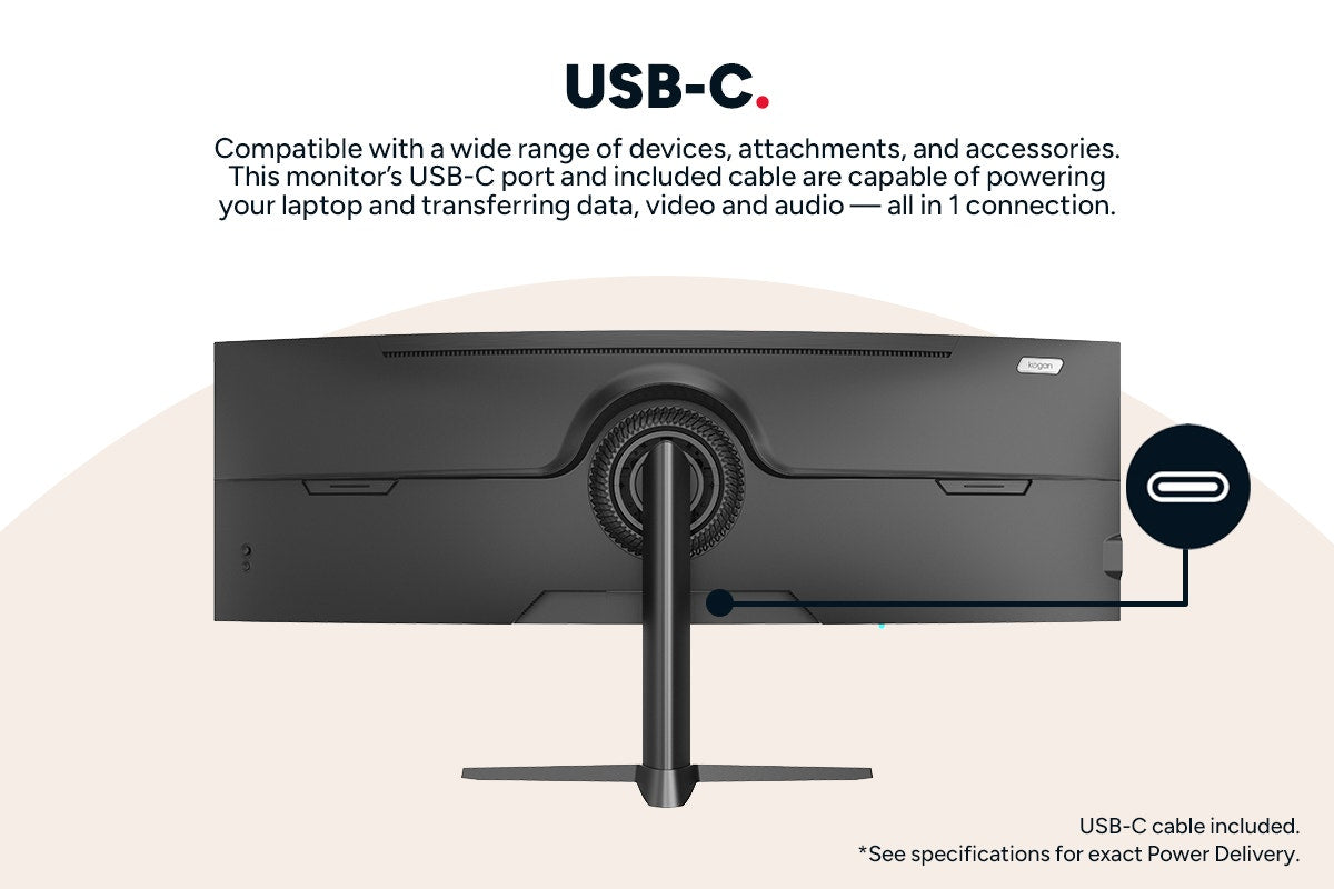 Kogan Infinity 49" Curved Ultrawide Dual QHD 5K 120Hz 1ms Freesync USB-C Gaming Monitor (5120 x 1440)