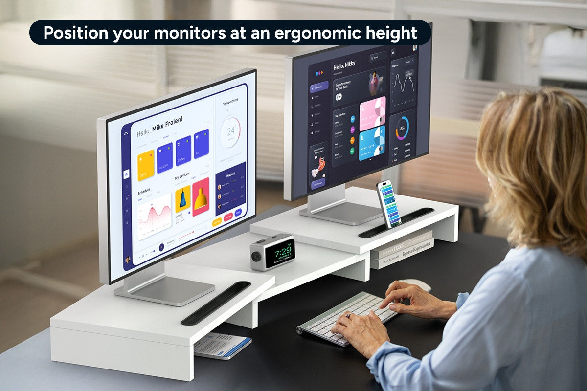 Kogan Modern Dual Monitor & Laptop Stand with Adjustable Length