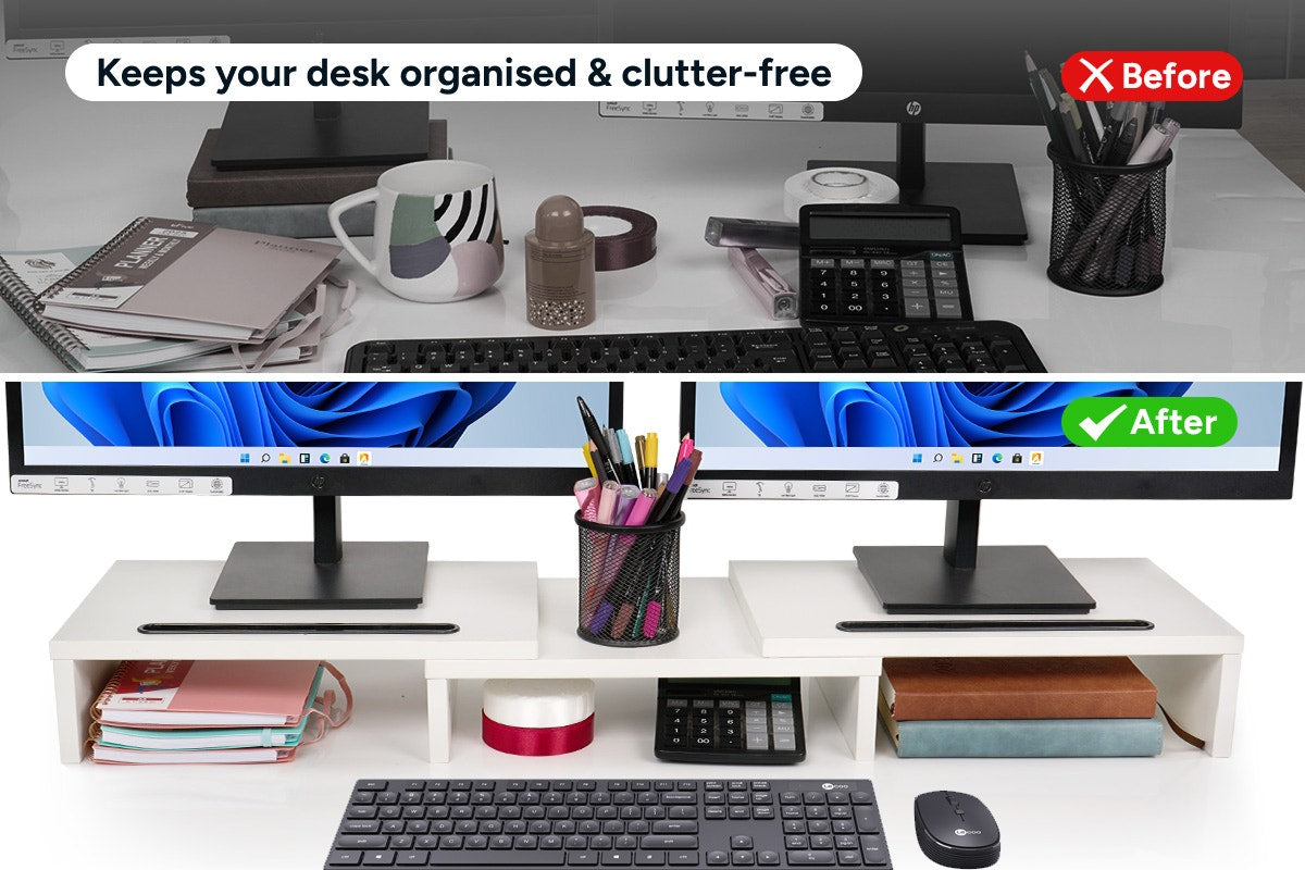 Kogan Modern Dual Monitor & Laptop Stand with Adjustable Length