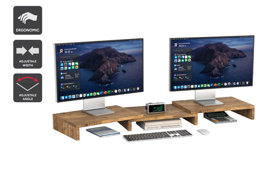Kogan Modern Dual Monitor & Laptop Stand with Adjustable Length (Dark Walnut)