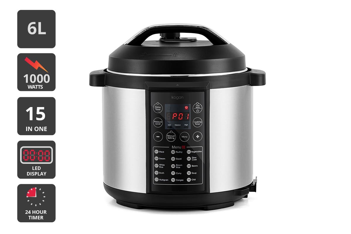 Kogan 6L 1000W 15-in-1 Multi Cooker (Silver) | Auzzi Store