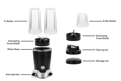 Kogan 1000W 10 Piece Blender Set - BPA-Free, Dishwasher Safe, Includes Recipe Book