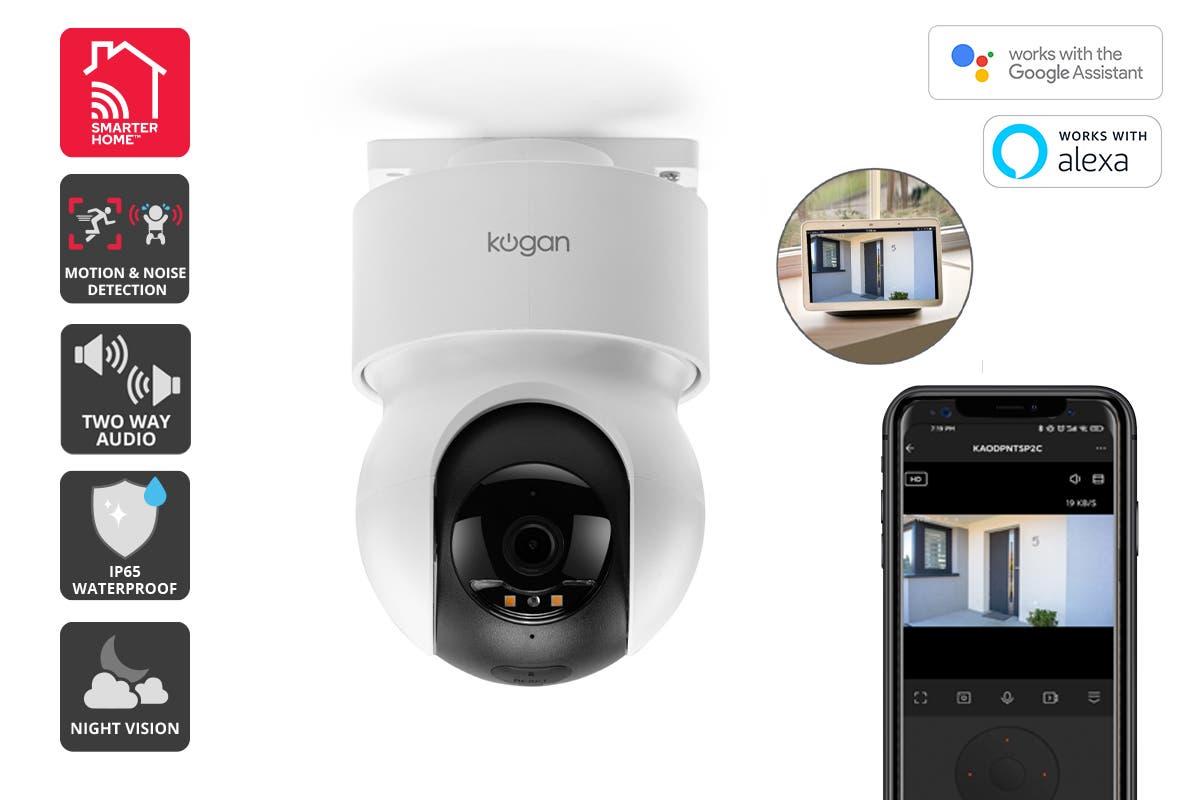 Kogan SmarterHome™ Outdoor Pan & Tilt Smart Security Camera with Spotlight