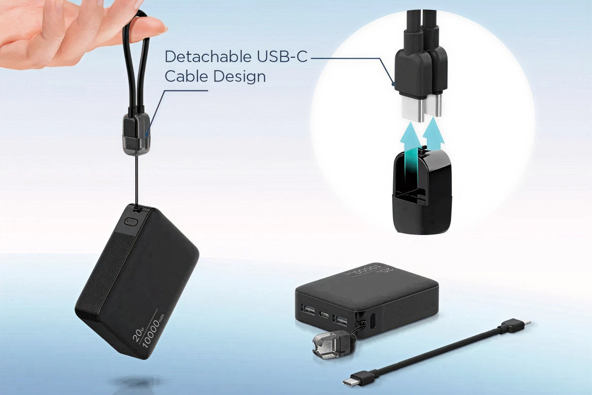 Kogan 10000mAh 20W PD Power Bank with Detachable USB-C Cable