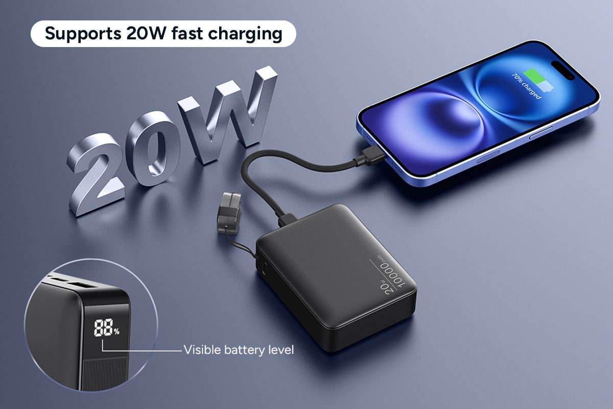 Kogan 10000mAh 20W PD Power Bank with Detachable USB-C Cable