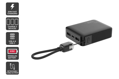 Kogan 10000mAh 20W PD Power Bank with Detachable USB-C Cable