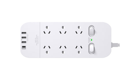 Kogan 6 Outlet Surge Protect Power Board with 3 USB-A & 30W PD USB-C Ports