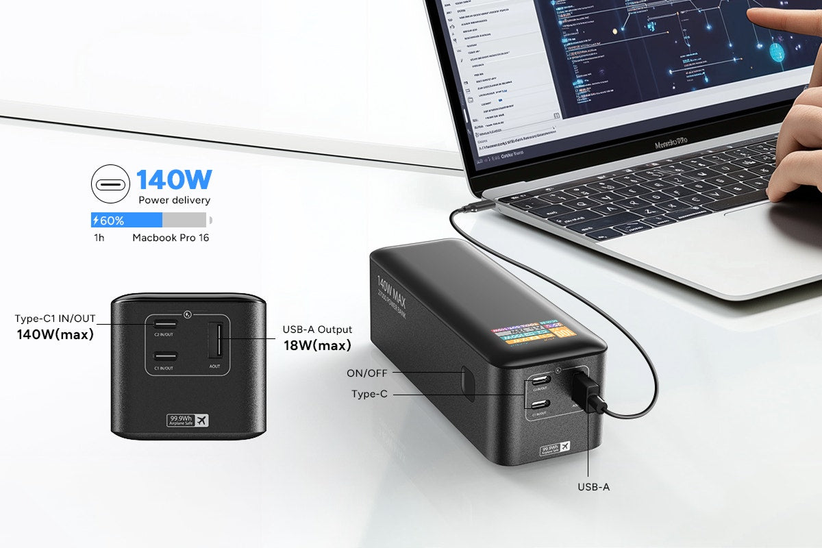 Kogan EnergyMax 27000mAh 140W PD Power Bank with Smart Digital Display