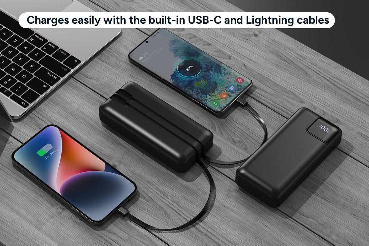 Kogan 20000mAh 20W PD Power Bank with Built-in USB-C & Lightning Cable