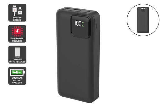 Kogan TravelBoost 20000mAh 20W PD Power Bank with Built-in USB-C & Lightning Cable - Auzzistore