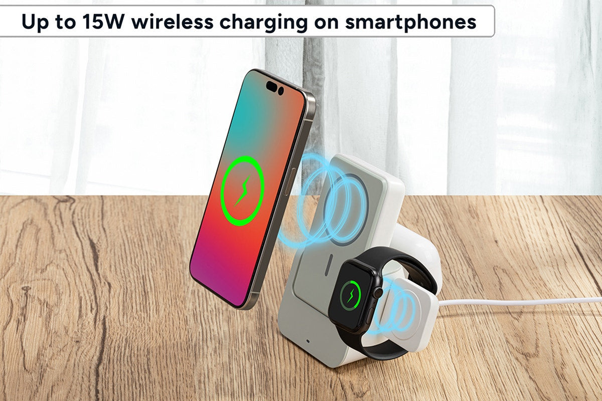 Kogan 3-in-1 Wireless Charging Dock with 10000mAh Detachable Magnet Power Bank