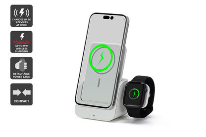 Kogan 3-in-1 Wireless Charging Dock with 10000mAh Detachable Magnet Power Bank