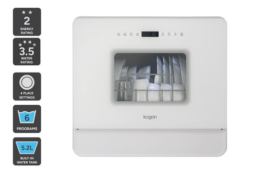Kogan Portable Benchtop Dishwasher (4 Place, White) - Auzzistore