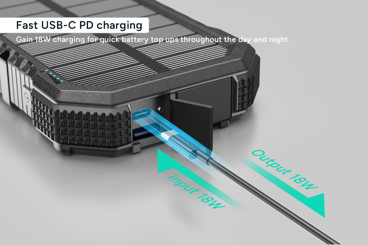 Kogan 20000mAh 18W PD IP54 Outdoor Power Bank with Built-in LED Light and Solar Panel