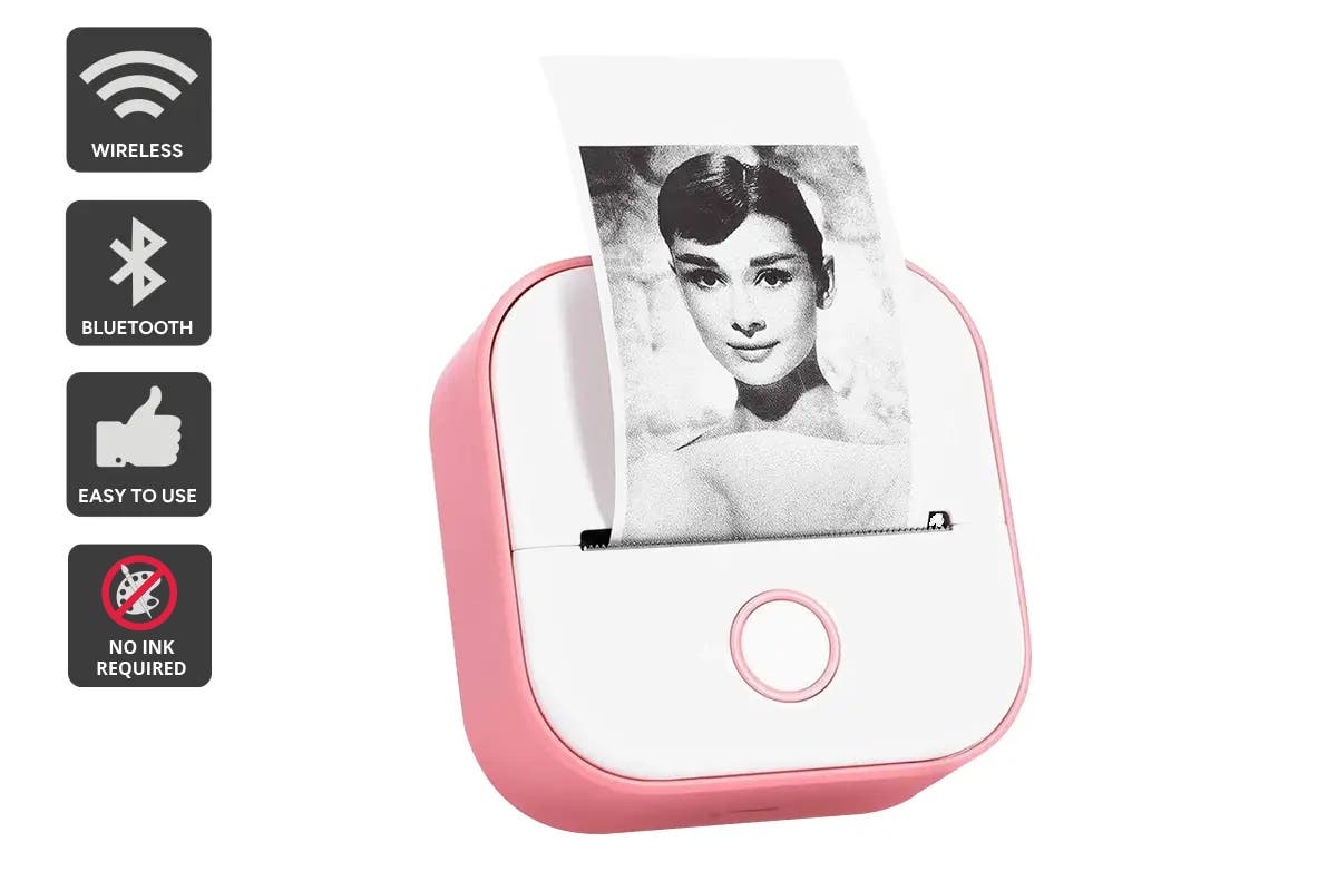 Kogan Mini Inkless Printer and Sticker Maker (Pink)