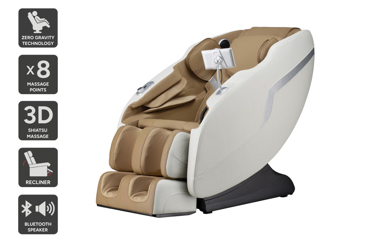 Kogan S1 Pro Zero-Gravity Heated Shiatsu Massage Recliner Chair (White/Tan)