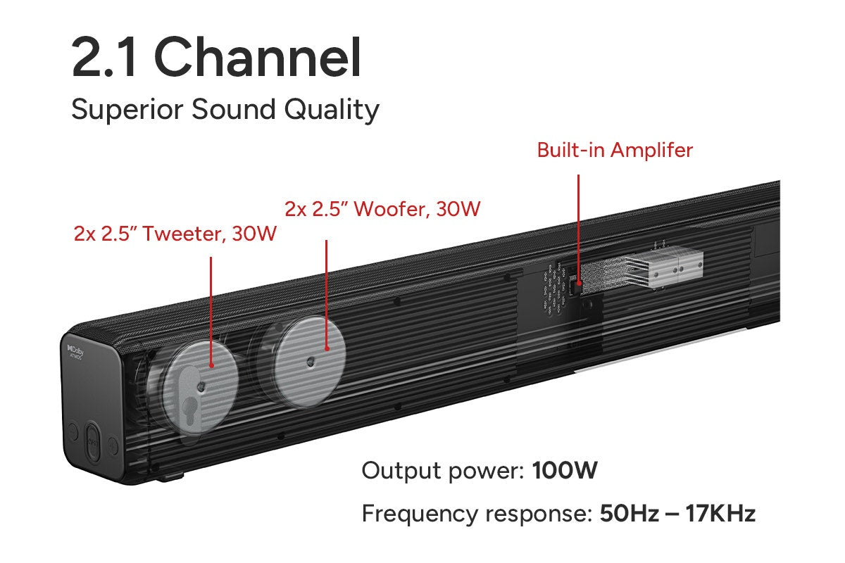 Kogan 2.1 Channel 100W Dolby Atmos Soundbar with Built-in Subwoofer