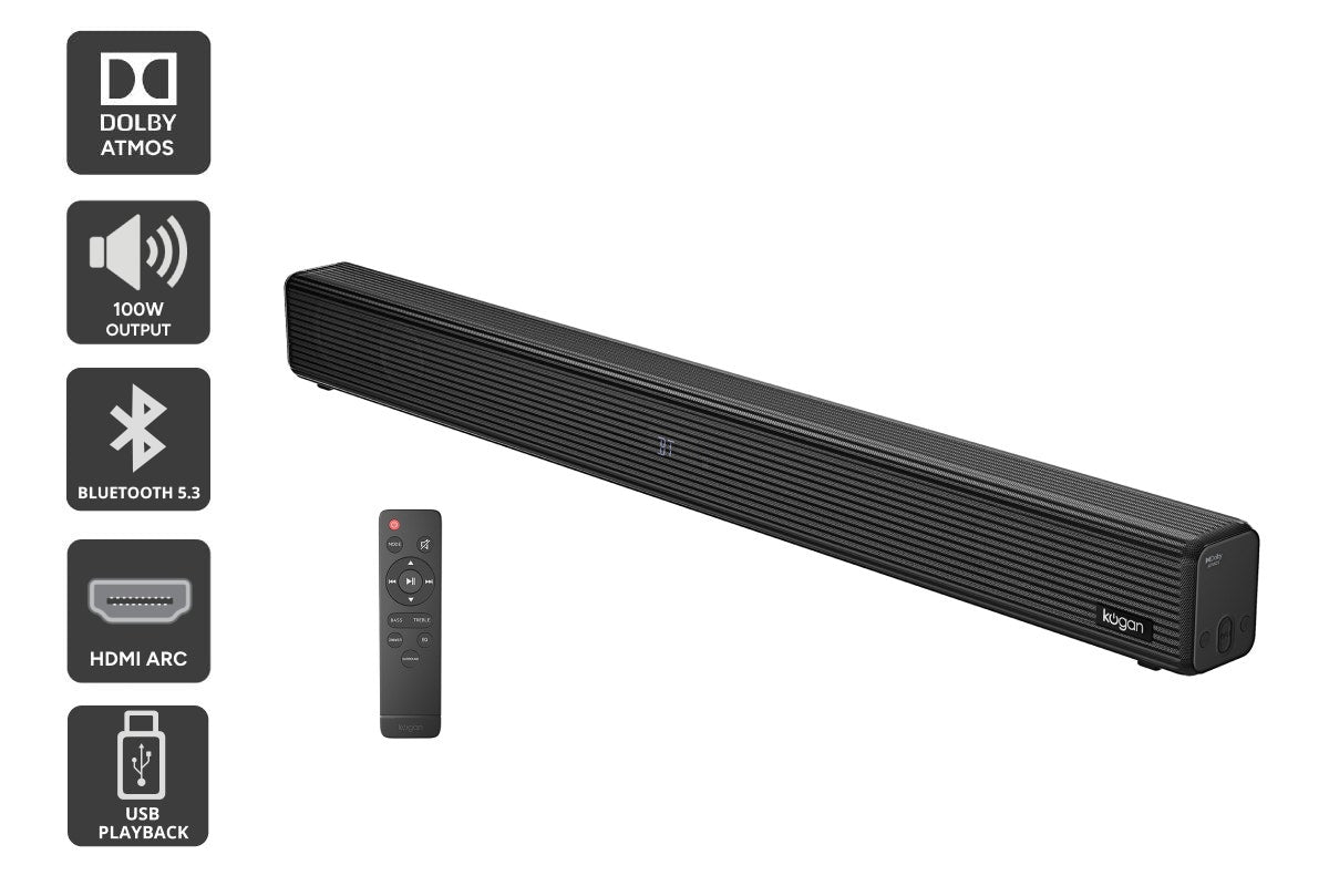 Kogan 2.1 Channel 100W Dolby Atmos Soundbar with Built-in Subwoofer