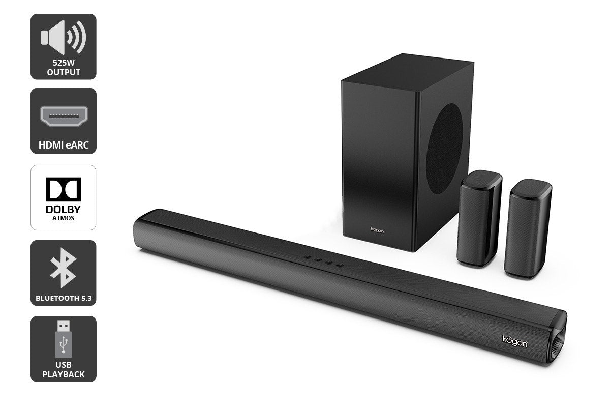 Kogan 7.1.2 Channel 525W Dolby Atmos Soundbar with Subwoofer & Rear Speakers