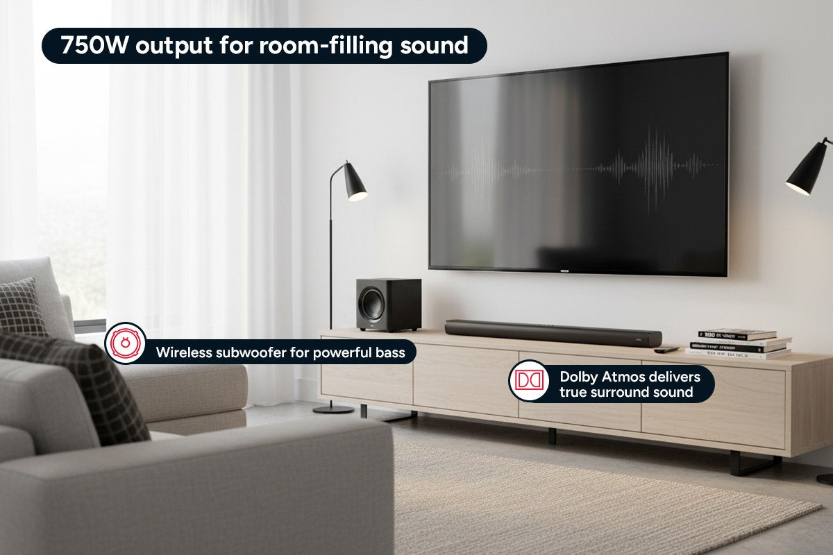 Kogan 7.1.2 Channel 750W Dolby Atmos Soundbar with Wireless Subwoofer
