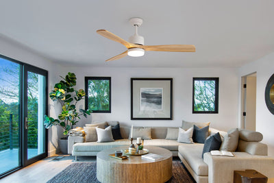 Kogan SmarterHome™ 132cm DC Motor Ceiling Fan with LED Light  - White & Natural