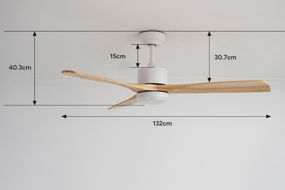 Kogan SmarterHomeâ„¢ 132cm DC Motor Ceiling Fan with LED Light (White & Natural)